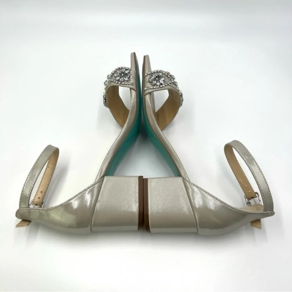 Betsey Johnson Size 6 Mel Silver Jeweled‎ Jewel Block Dress Heels Sandals Shoes